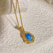 Natural Australia Black Opal Diamond Necklace D0.94ct d0.07ct. 18K